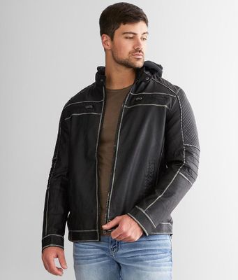 Buckle Black Faux Leather Hooded Jacket
