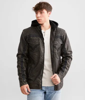 Buckle Black Washed Faux Leather Hooded Jacket