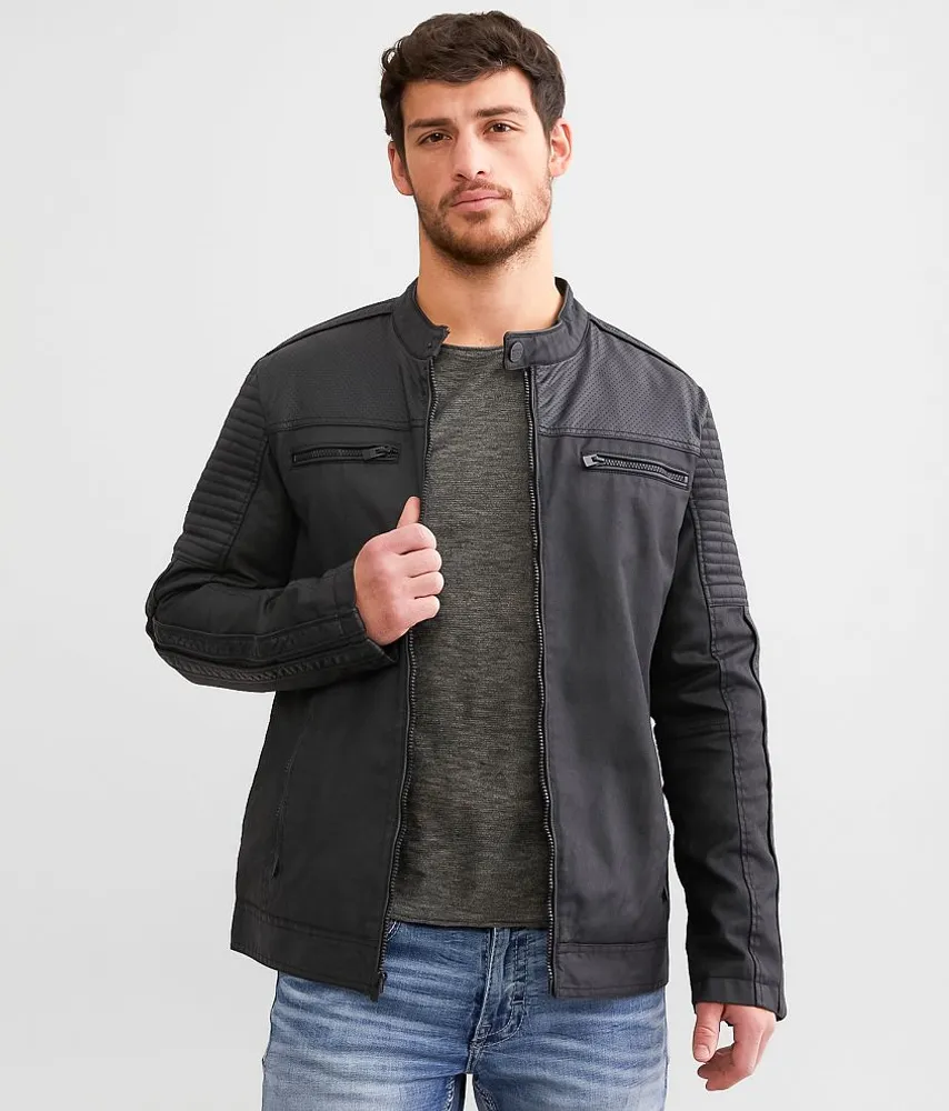 Buckle Black Perforated Faux Leather Jacket