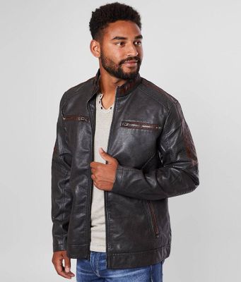 Buckle Black Pieced Faux Leather Moto Jacket