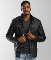 Buckle Black Seam Spray Faux Leather Jacket