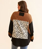 Pieced Floral Waffle Knit Shacket