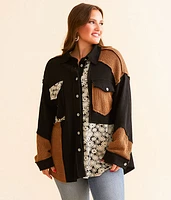 Pieced Floral Waffle Knit Shacket