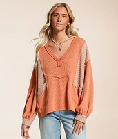 POL Waffle Knit Striped Top