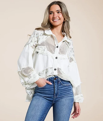 POL Pieced Floral Mesh Jacket