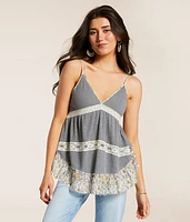 Pieced Floral Crochet Tank Top