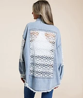 Pieced Lace Oversized Denim Jacket
