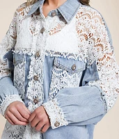 Pieced Lace Oversized Denim Jacket