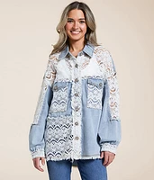 Pieced Lace Oversized Denim Jacket