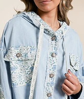 Pieced Floral Chambray Shacket