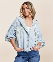 Pieced Floral Chambray Shacket