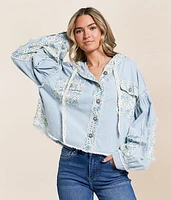 Pieced Floral Chambray Shacket