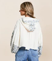 Pieced Floral Hooded Shacket