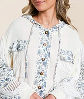 Pieced Floral Hooded Shacket