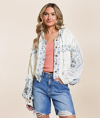 Pieced Floral Hooded Shacket