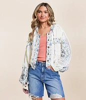 Pieced Floral Hooded Shacket