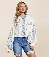 Pieced Floral Hooded Shacket