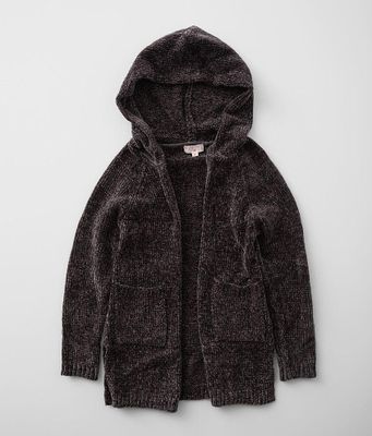 Girls - Poof Chenille Hooded Cardigan Sweater