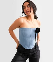 Rosette Denim Corset Tube Top