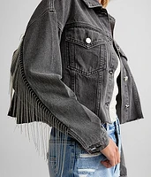 Shot Bead Fringe Cropped Denim Jacket