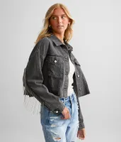 Shot Bead Fringe Cropped Denim Jacket