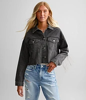 Shot Bead Fringe Cropped Denim Jacket