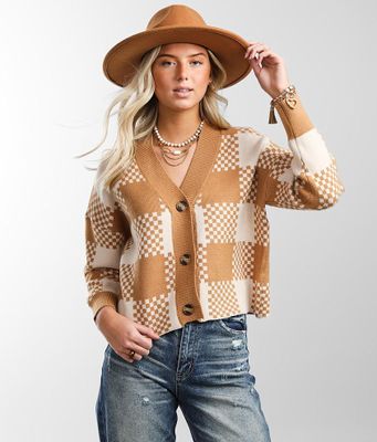 Gilded Intent Checkered Cardigan Sweater