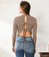 Striped Open Back Tie Cropped Top