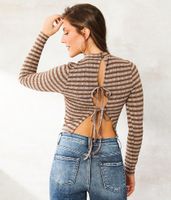 Beivy Striped Open Back Tie Cropped Top
