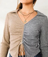 Two-Tone Collared Cinch Tie Top