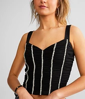 Ruched Rhinestone Cropped Tank Top