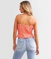 Lace-Up Crochet Tank Top