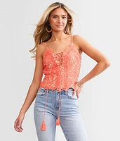 Lace-Up Crochet Tank Top