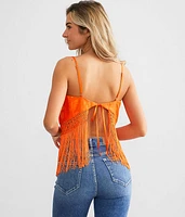 Jacquard Satin Fringe Tank Top