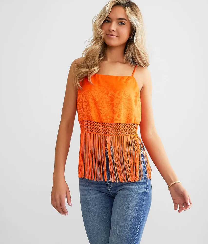 Jacquard Satin Fringe Tank Top