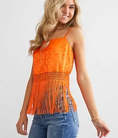 Jacquard Satin Fringe Tank Top