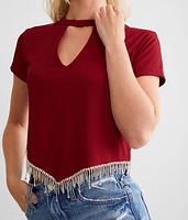 Rhinestone Fringe Keyhole Top