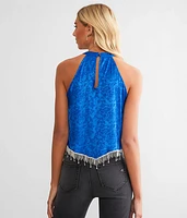 Rhinestone Fringe Halter Tank Top