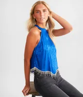 Rhinestone Fringe Halter Tank Top