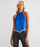 Rhinestone Fringe Halter Tank Top