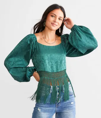 Willow & Root Satin Fringe Cropped Top