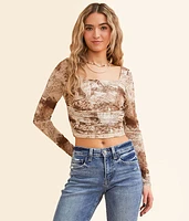 Willow & Root Back Lace-Up Mesh Cropped Top