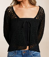 Front Tie Cropped Cardigan Sweater
