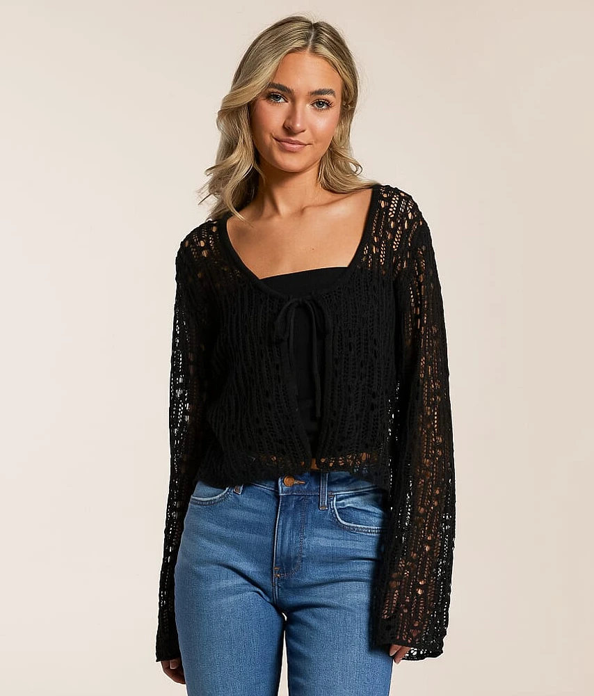 Front Tie Cropped Cardigan Sweater