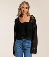 Front Tie Cropped Cardigan Sweater