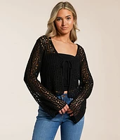 Front Tie Cropped Cardigan Sweater