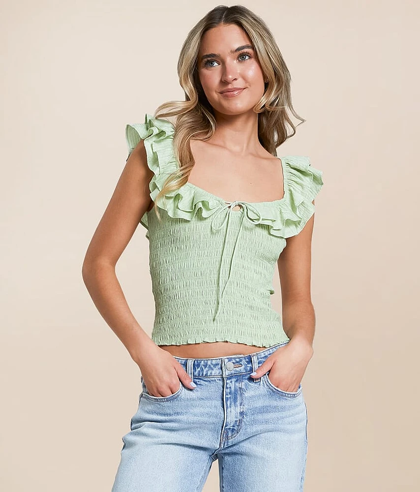 Smocked Ruffle Cropped Tank Top