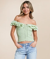 Smocked Ruffle Cropped Tank Top
