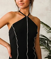 Exposed Seam Halter Mini Dress