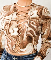 Marbled Lace-Up Top